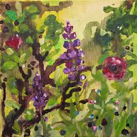 Siellä jossain (puutarhan perällä) I, akrylics on canvas, 20x20 cm, 2011.