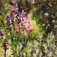 Siellä jossain (puutarhan perällä) II, akrylics on canvas, 20x20 cm, 2011.